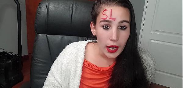 Dirty talking whore with body writing making her special cock viewers horny while stripping and playing with her fat pussy
